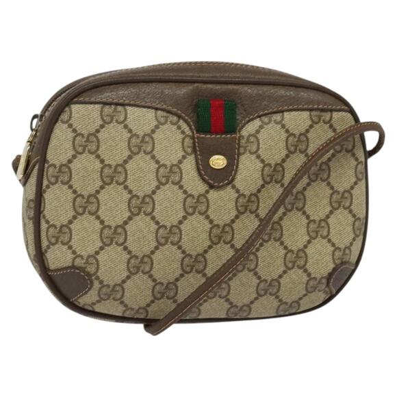 GUCCI GG Supreme Web Sherry Line Bag Pvc Beige Gold 89 02 066 - Picture 1 of 16